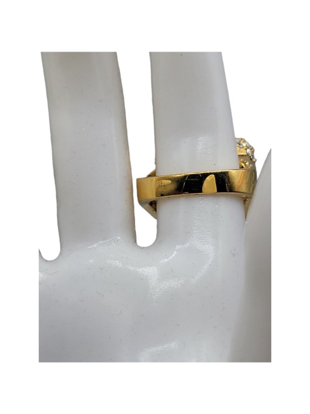 Cobalt Blue Bubble Art Glass Ring 18kgp 7.5 Signed RM Rhinestones Gold Tone - Picture 9 of 16